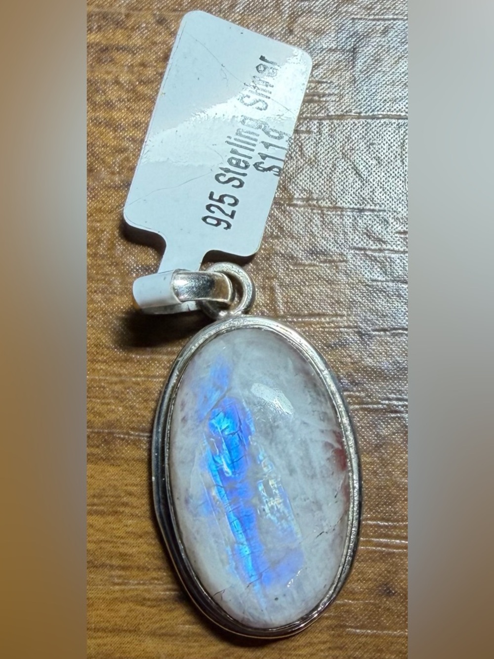 925 Sterling Silver Rainbow Moonstone Pendant Blue Flash Statement Large